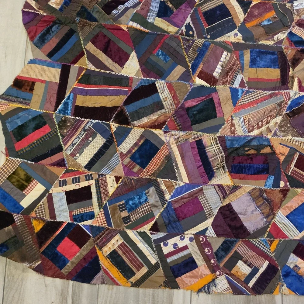 OOAK antq/vtg crazy quilt top  60x64( Unfinished )